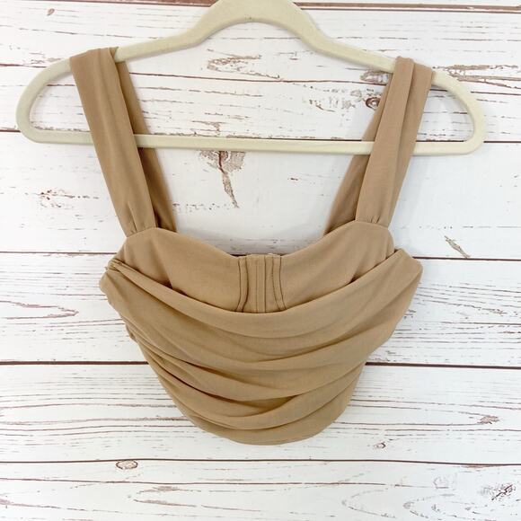 Windsor S Nude Tan Mesh Drape Sweetheart Corset Crop Tank Top - Picture 2 of 8